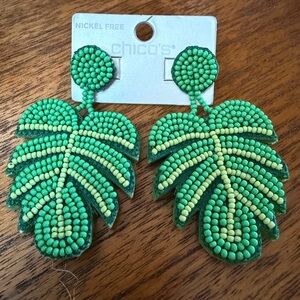 Chico's Vibrant Green Leaf Earrings